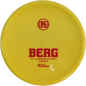 Berg in K1 plastic from Kastaplast. The colour is bright Yellow with a red stamp.