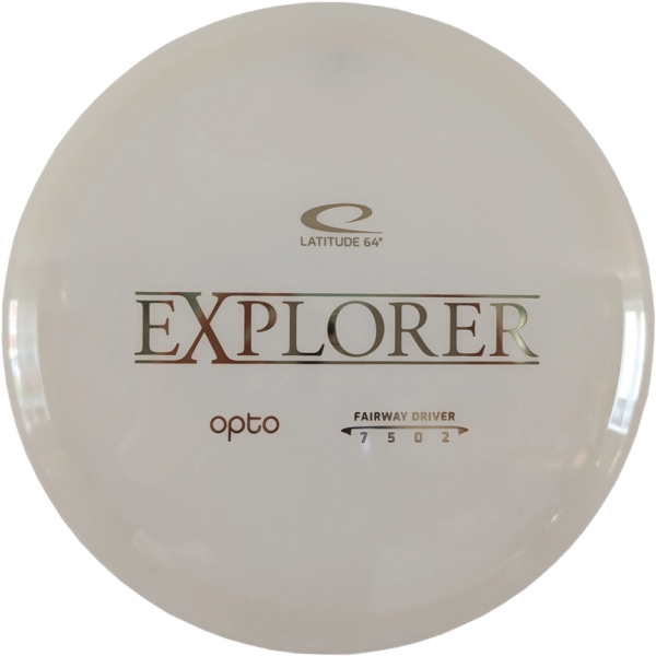 Explorer in Opto plastic from Latitude 64. Colour is white with a gold stamp.
