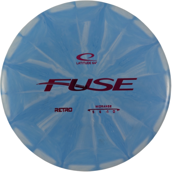 Fuse in Retro Burst plastic from Latitude 64. Colour is Blue Burst with a Pink stamp.