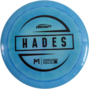 Hades in Mcbeth line ESP plastic from Discraft. Colour is blue with a black stamp.