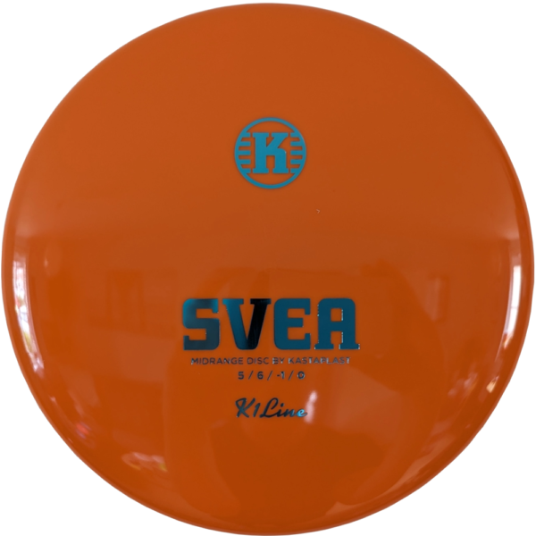 Svea in K1 Plastic from Kastaplast. The colour is Orange with a Silvery-Blue Stamp