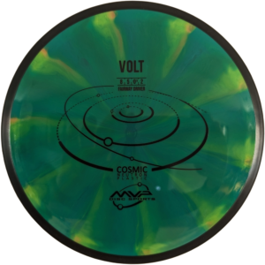 Volt in Cosmic Neutron plastic from MVP Disc Sports. Colour is Green and yellow with a black stamp and rim.