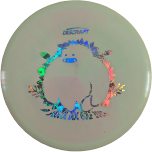 Buzzz in ESP Plastic from Discraft. Custom Yeti/Bristol Disc Golf Stamp. Colour is Light Green and Pink Swirl with a Silver money Stamp