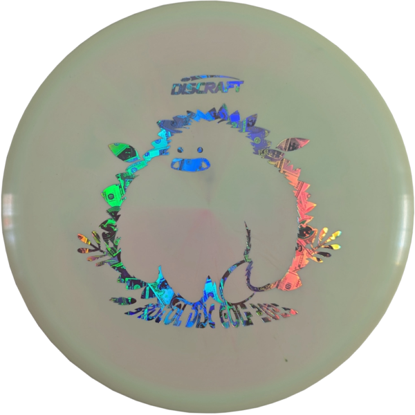 Buzzz in ESP Plastic from Discraft. Custom Yeti/Bristol Disc Golf Stamp. Colour is Light Green and Pink Swirl with a Silver money Stamp