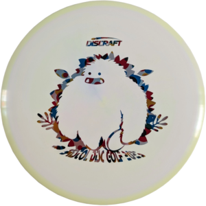 Buzzz in ESP Plastic from Discraft. Custom Yeti/Bristol Disc Golf Stamp. Colour is Light Yellow and White Swirl with a Poka-Dot Stamp