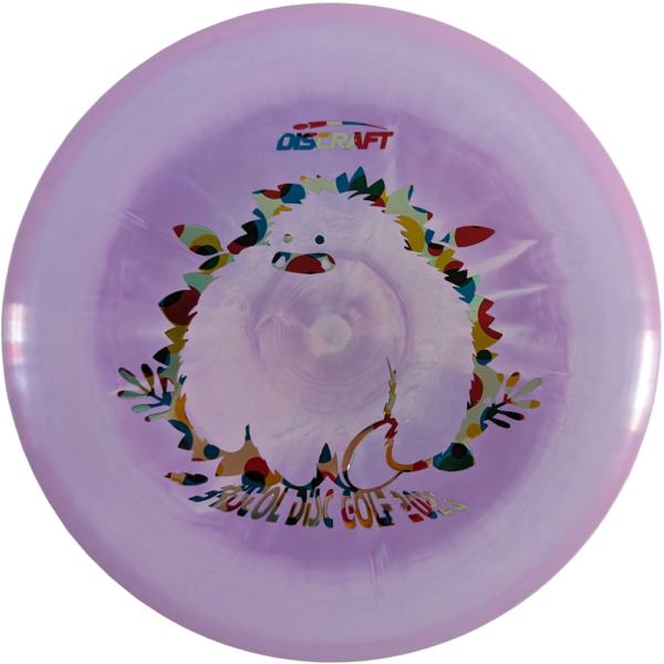 Buzzz in ESP Plastic from Discraft. Custom Yeti/Bristol Disc Golf Stamp. Colour is Pink and Purple swirl with a Poka-dot stamp