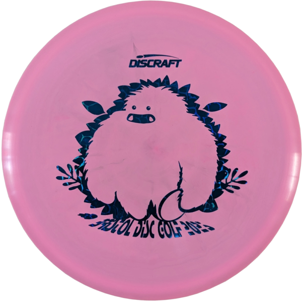 Buzzz in ESP Plastic from Discraft. Custom Yeti/Bristol Disc Golf Stamp. Colour is pink with a blue cell stamp