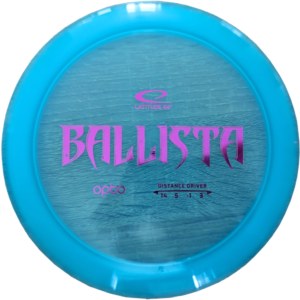 Used 9/10 Ballista in Opto plastic from Latitiude 64. The colour is blue with a Pink/Magenta stamp.