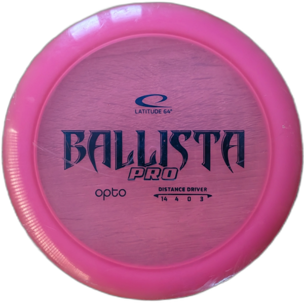 Used 7/10 Ballista Pro in Opto plastic from Latitude 64. Colour is pink with a blue stamp.