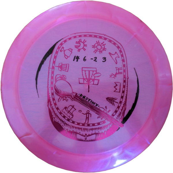 Used 8/10 VIP Destiny from Westside Discs. Pink with red and black rim.