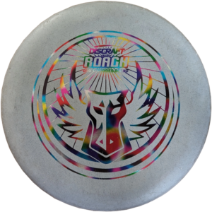 Roach Bro-D Rubber-blend from Discraft Light Grey with Rainbow stamp.
