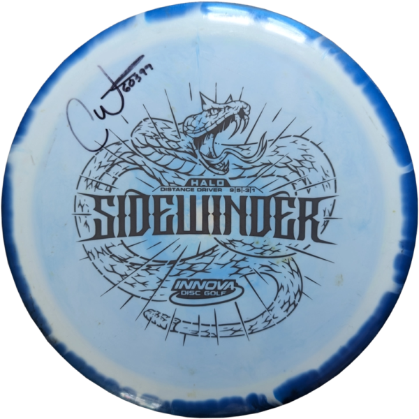 used 8/10 Halo star sidewinder from innova discs. white with a blue rim.