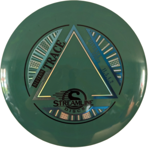 Trace in Neutron plastic from Streamline discs. Colour is green with a Silver and Blue stamp.