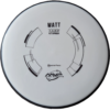 Watt in Neutron plastic from MVP Disc Sports. Colour is white with a black stamp and a black rim.