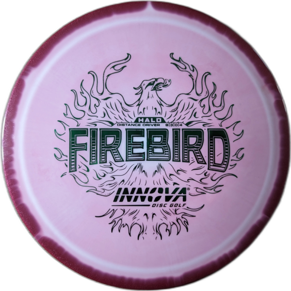 Halo Star Firebird from Innova. Colour is Light Pink centre, with a Red rim and a Black stamp.