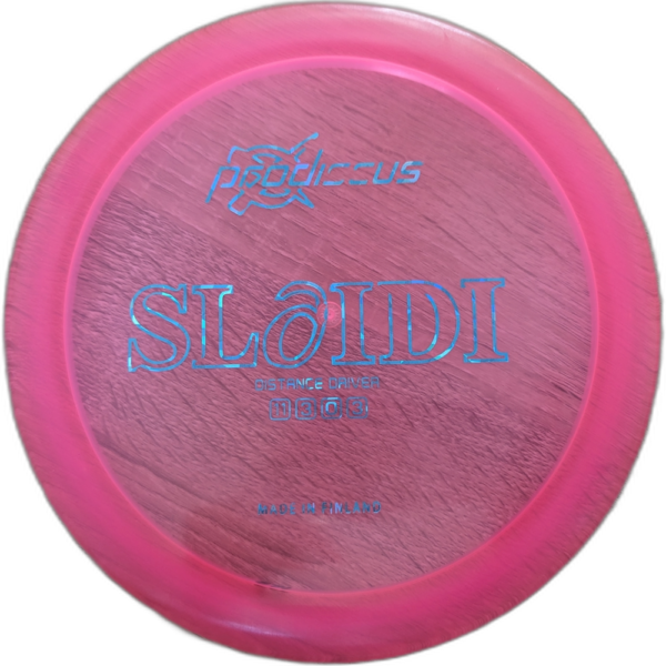 Premium Slaidi from Prodiscus. Colour is Pink with a Silver stamp.