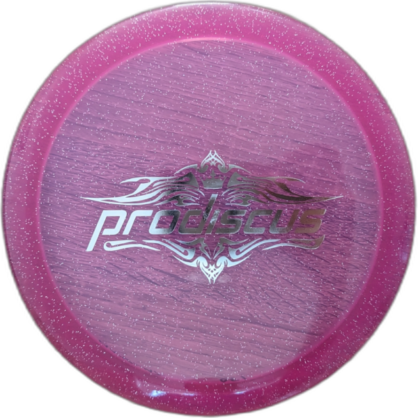 Premium Metal-Flake Talisman from Prodiscus. Colour is Pink with a silver stamp.