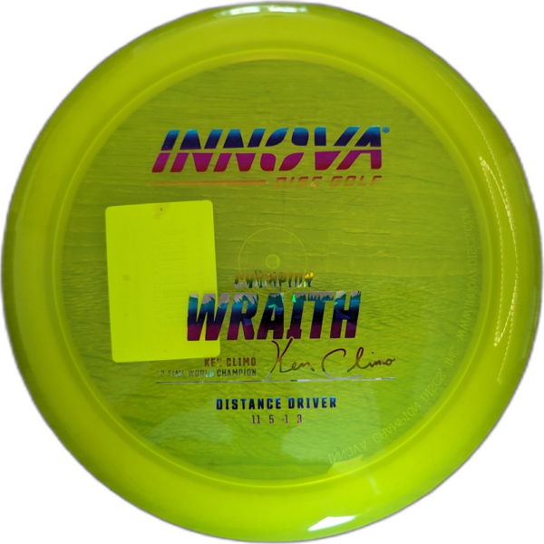 Champion Wraith from Innova. Colour is Yellow with Blue purple and silver stamp.