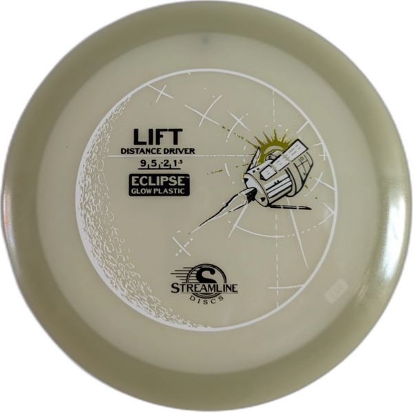 Lift in Eclipse SL plastic from Streamline Discs. Colour is classic clow in the dark colour with a black and white Stamp.