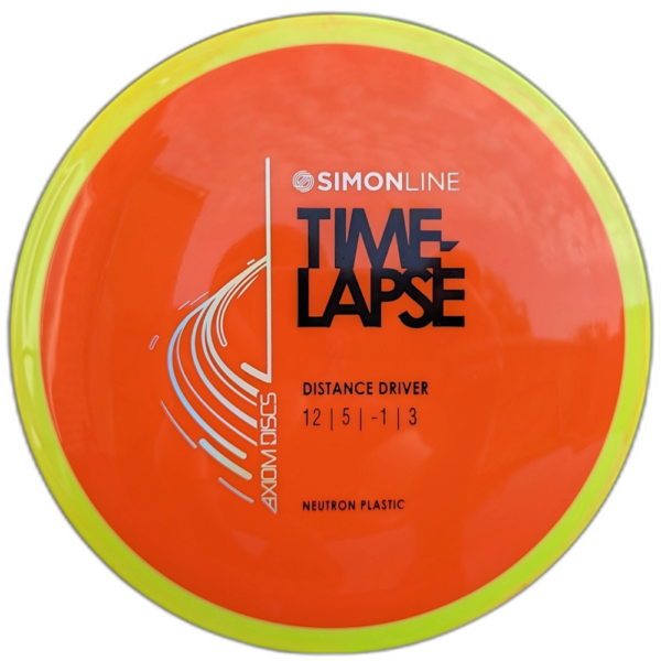 Neutron Time-Lapse from Axiom Discs. Colour is Orange with a Swirly Yellow Rim.