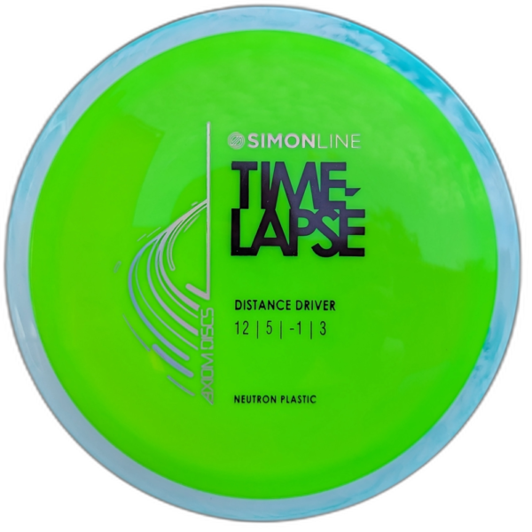 Neutron Time-Lapse from Axiom Discs. Colour is Yellow with a Swirly Light Blue Rim.