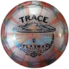 Trace from Streamline Discs in Plasma plastic. Colour is Red and Grey/Silver swirl with a black and light blue stamp.