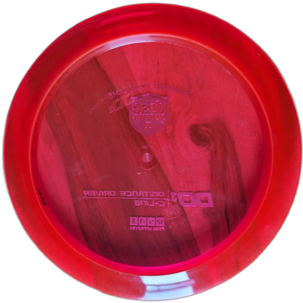 Used C-Line DD3 from Discmania. Colour is Red with a Purple Stamp, Ink on rim.