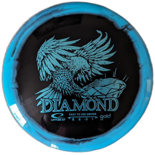 Gold Orbit Diamond with Inverted stamp from Latitude 64. Colour is Black with Teal stamp and Blue rim.