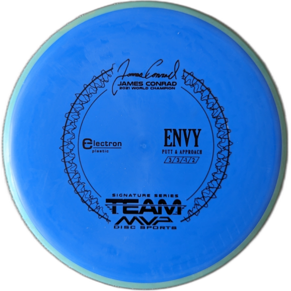 Envy in electron plastic from MVP. Colour is Blue with a black stamp and a green rim.