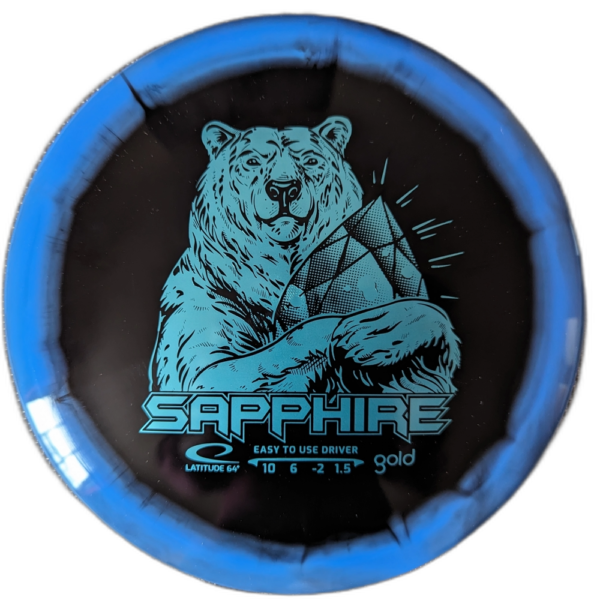 Gold Orbit Sapphire with Inverted Stamp. Colour is Black with Blue Rim and Teal Stamp.