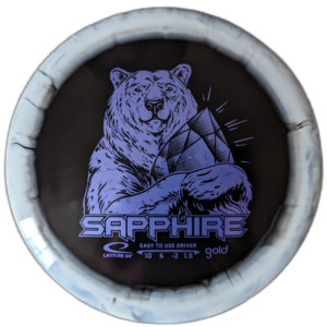 Gold Orbit Sapphire with Inverted Stamp. Colour is Black with White Rim and Lilac Stamp.