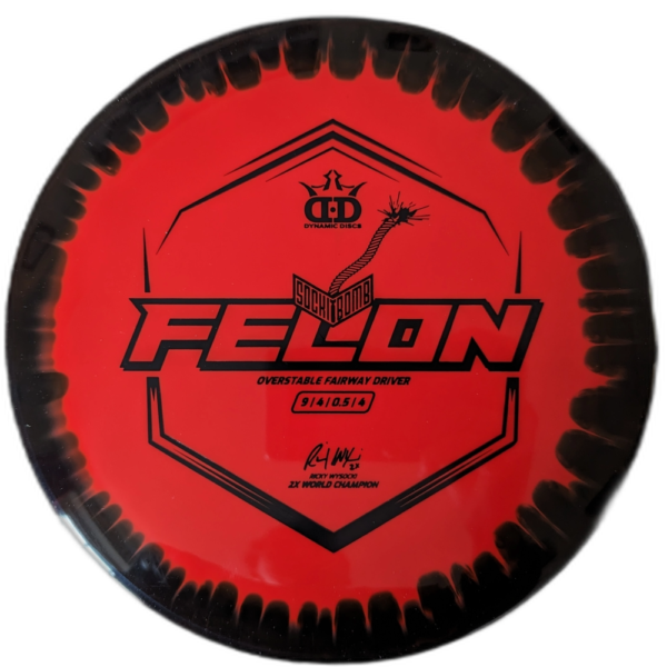Supreme Orbit Sockibomb Felon from Dynamic Discs. Colour is Red with Black rim.