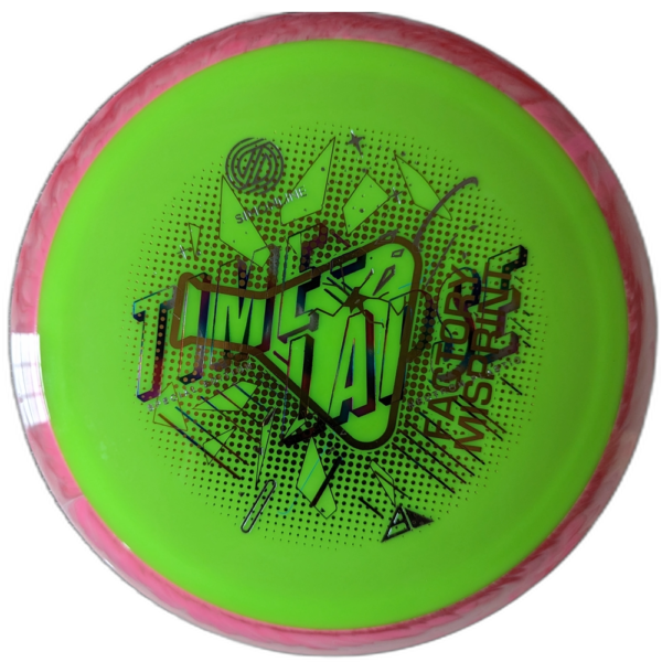 Neutron Factory Misprint Time-Lapse from Axiom Discs. Colour is Neon Yellow/Green with a Pink Swirly Rim.