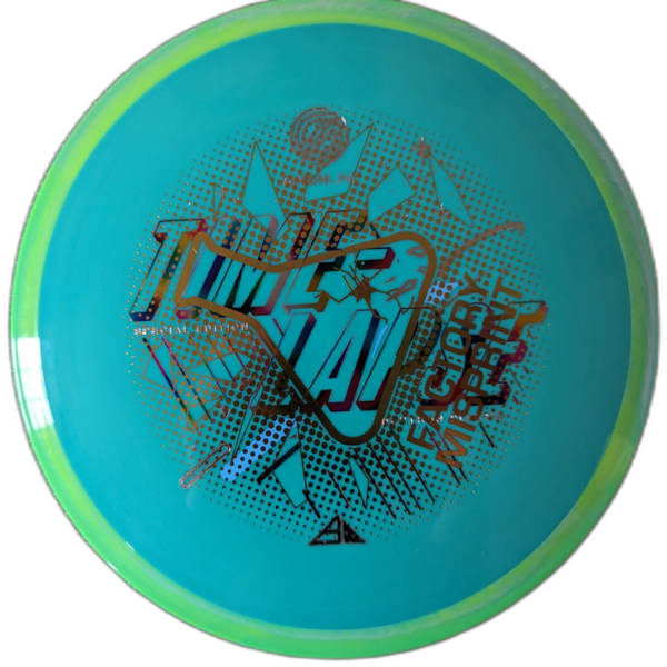 Neutron Factory Misprint Time-Lapse from Axiom Discs. Colour is Neon Teal Yellow/Green with a Green Swirly Rim.
