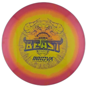 Halo Star Beast from Innova. Yellow and Orange with a Pink Rim, 172g.