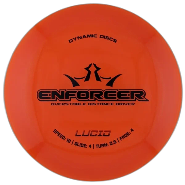 Lucid Enforcer from Dynamic Discs. Colour is Orange with Black Stamp.