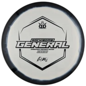 Supreme Orbit Sockibomb General from Dynamic Discs. Colour is White and Black.