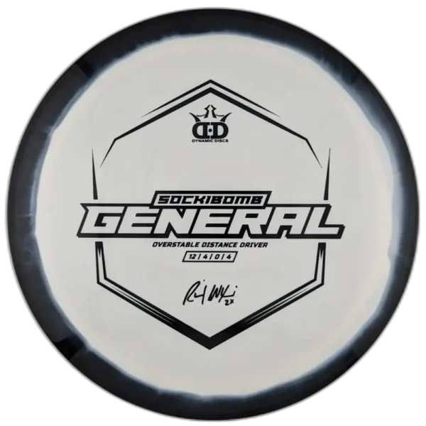 Supreme Orbit Sockibomb General from Dynamic Discs. Colour is White and Black.