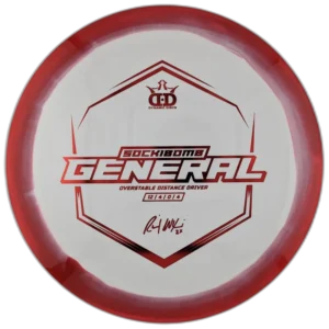 Supreme Orbit Sockibomb General from Dynamic Discs. Colour is White and Red.