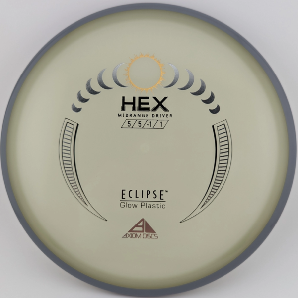 Eclipse Hex from Axiom Discs. Glow plastic with Grey Rim.