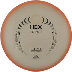 Eclipse Hex from Axiom Discs. Glow plastic with Orange Rim