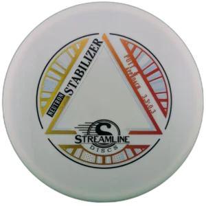 Neutron Stabilizer from Streamline Discs. White with yellow red and orange stamp.
