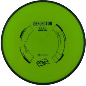 Neutron Deflector from MVP Discs Sports. Neon Green/yellow with Black rim.