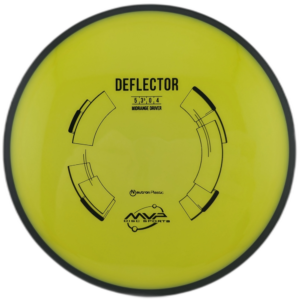 Neutron Deflector from MVP Discs Sports. Yellow with Black rim.