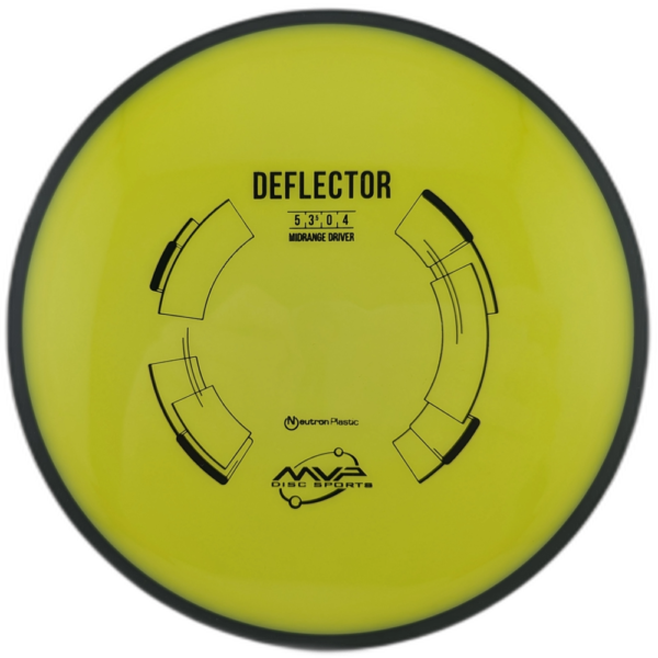 Neutron Deflector from MVP Discs Sports. Yellow with Black rim.