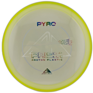 Proton Prism Pyro from Axiom Discs. Clear with Yellow Rim.