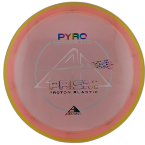 Proton Prism Pyro from Axiom Discs. Pink with Yellow Rim.