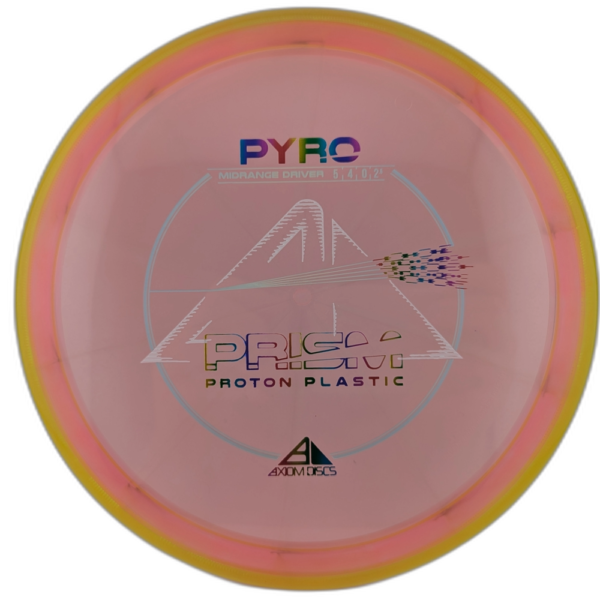 Proton Prism Pyro from Axiom Discs. Pink with Yellow Rim.