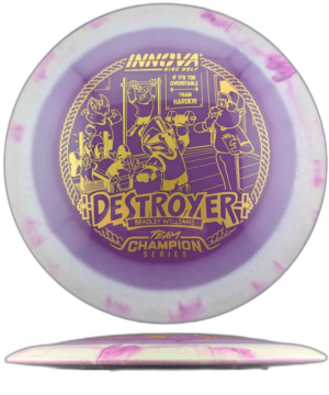 Innova Destroyer Halo Star 2026 Tour Series (Bradley Williams). Purple with White and Purple Swirly Halo and Gold Stamp, 157g