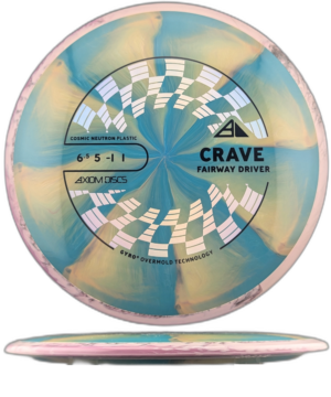 Axiom Discs Crave Cosmic Neutron. Blue and Yellow Burst with Purple and Cream Swirly Rim, 175g